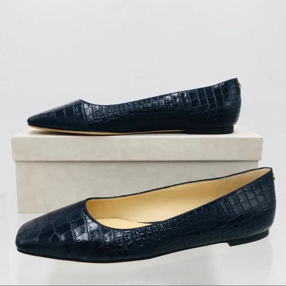 Jimmy Choo Mirele Flat Navy Croc Embossed Leather Women's Shoes